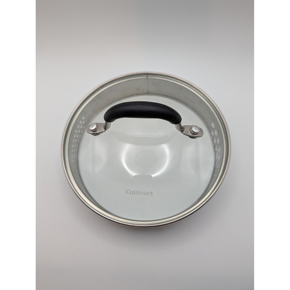 Cuisinart 7 Inch Glass Replacement Lid Stainless Rim‎ Straining Steam Vent Cover